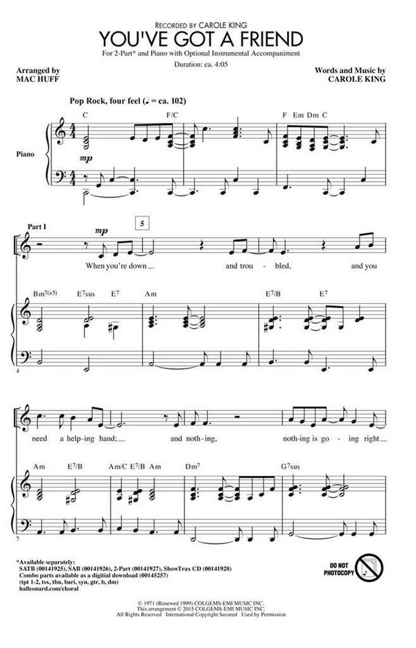 Carole King, You've Got a Friend&nbsp;&nbsp;2-Part Choir&nbsp;&nbsp;Chorpartitur