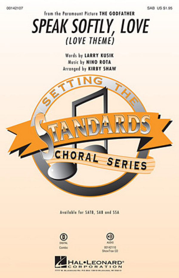 Speak Softly, Love  for mixed chorus (SABar) and piano   chorus score