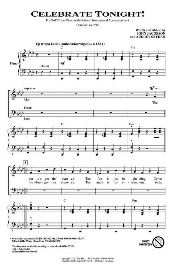 Audrey Snyder, Celebrate Tonight!&nbsp;&nbsp;SATB&nbsp;&nbsp;Chorpartitur