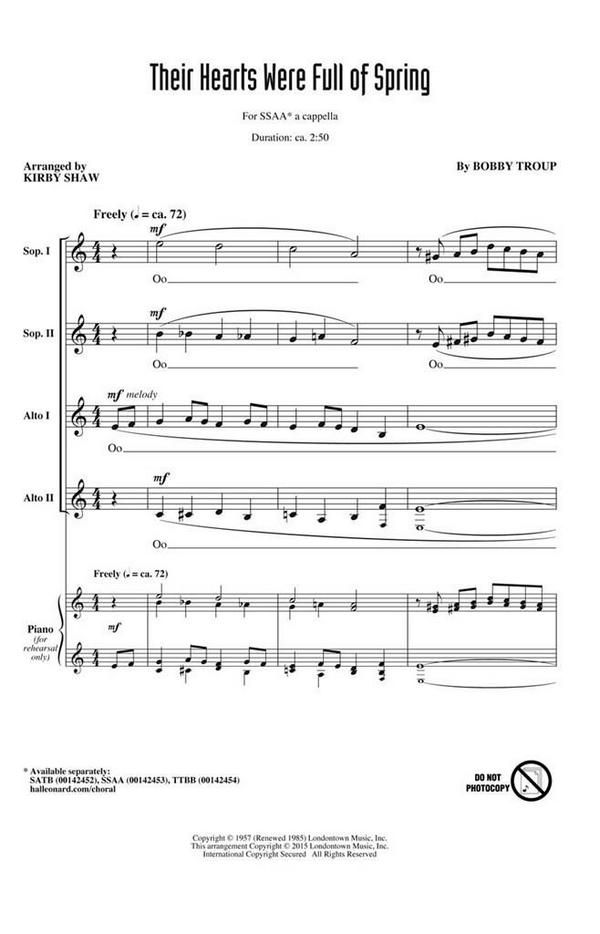 Bobby Troup, Their Hearts Were Full of Spring&nbsp;&nbsp;SSAA a Cappella&nbsp;&nbsp;Chorpartitur