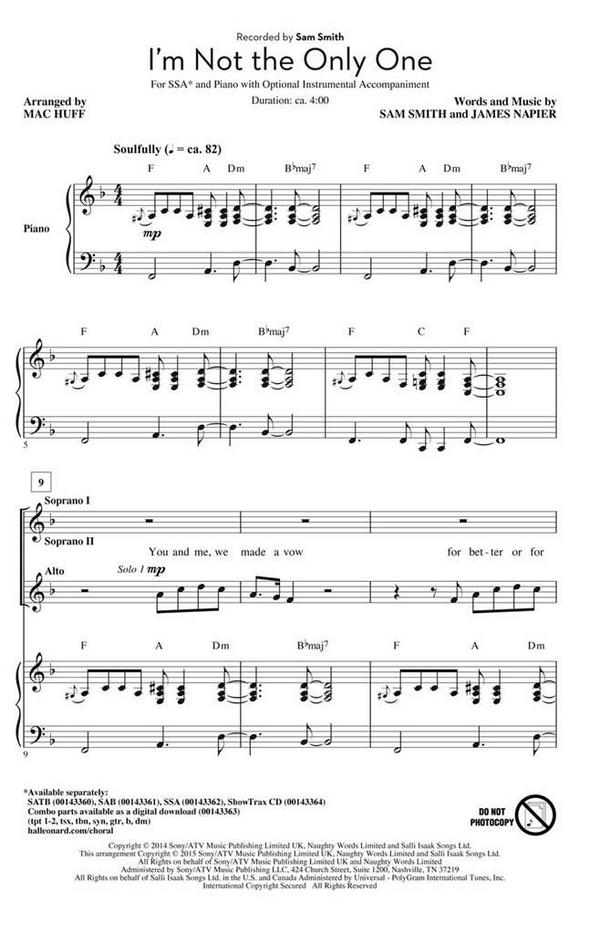I'm Not the Only One&nbsp;&nbsp;for female choir (SSA) and piano&nbsp;&nbsp;choral score