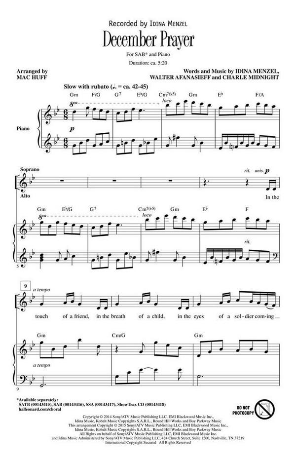 Charlie Midnight, December Prayer&nbsp;&nbsp;SAB&nbsp;&nbsp;Chorpartitur