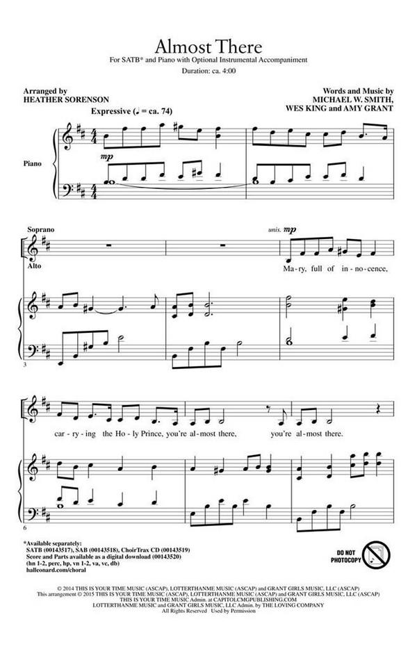 Amy Grant, Almost There&nbsp;&nbsp;SATB&nbsp;&nbsp;Chorpartitur