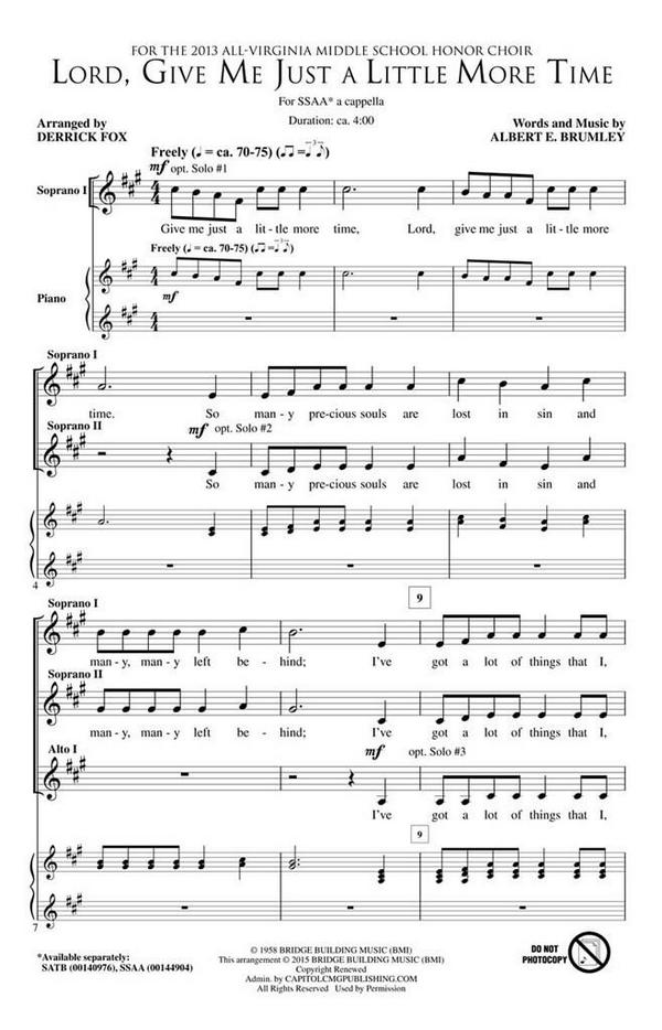 Albert E. Brumley, Lord, Give Me Just a Little More Time&nbsp;&nbsp;SSAA a Cappella&nbsp;&nbsp;Chorpartitur