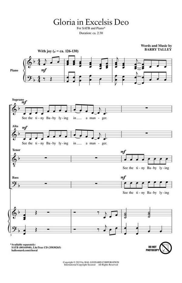 Barry Talley, Gloria in Excelsis Deo&nbsp;&nbsp;SATB&nbsp;&nbsp;Chorpartitur