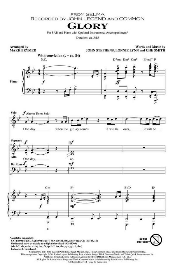 Che Smith, Glory&nbsp;&nbsp;SAB&nbsp;&nbsp;Chorpartitur