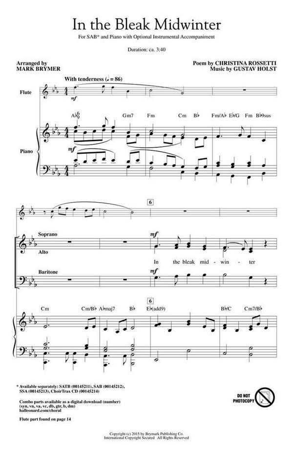 Christina Rosetti, In the Bleak Midwinter&nbsp;&nbsp;SAB&nbsp;&nbsp;Chorpartitur