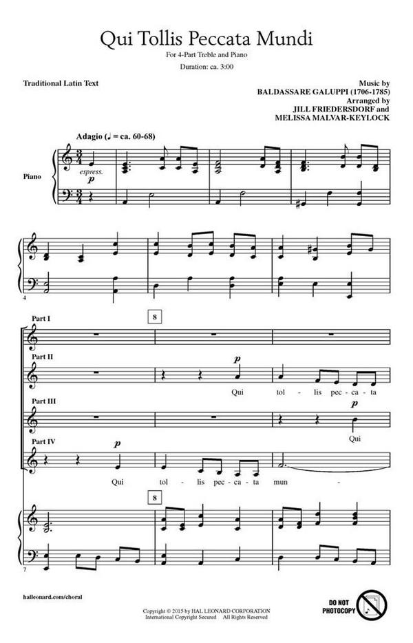 Baldassarre Galuppi, Qui Tollis Peccata Mundi&nbsp;&nbsp;4 Part Treble&nbsp;&nbsp;Chorpartitur