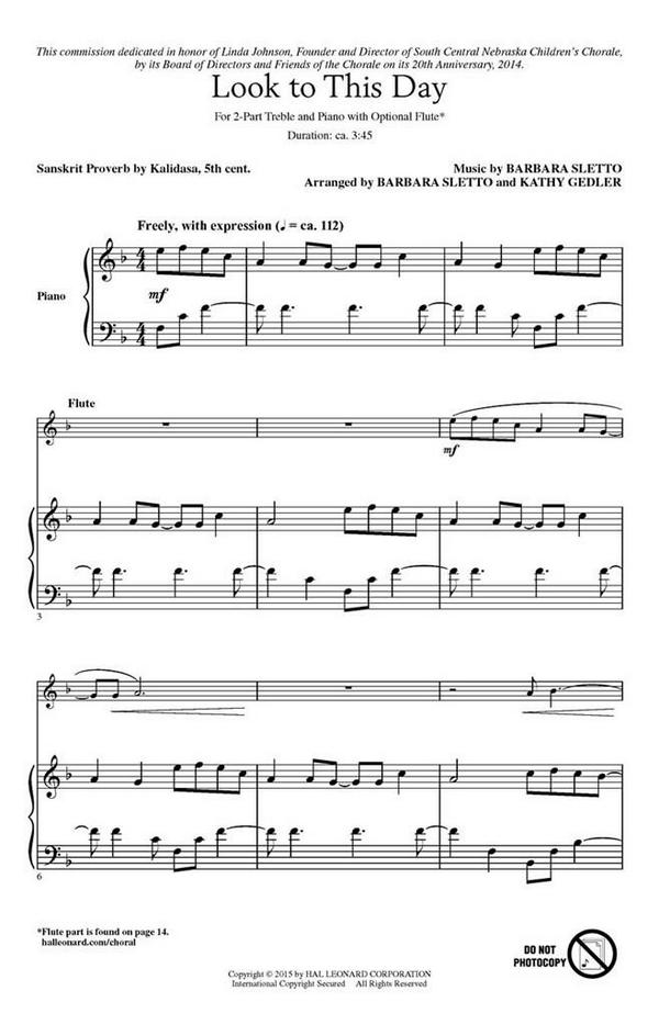 Barbara Sletto, Look to This Day&nbsp;&nbsp;2 Part Treble&nbsp;&nbsp;Chorpartitur