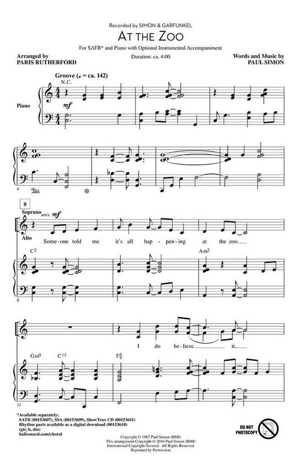 At the Zoo&nbsp;&nbsp;SATB&nbsp;&nbsp;Chorpartitur