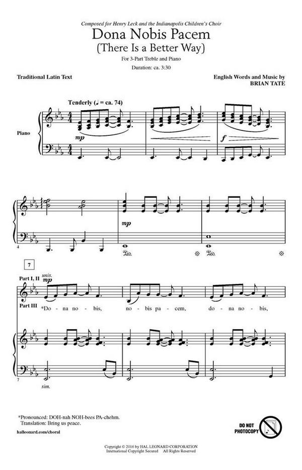 Brian Tate, Dona Nobis Pacem&nbsp;&nbsp;3 Part Treble&nbsp;&nbsp;Chorpartitur