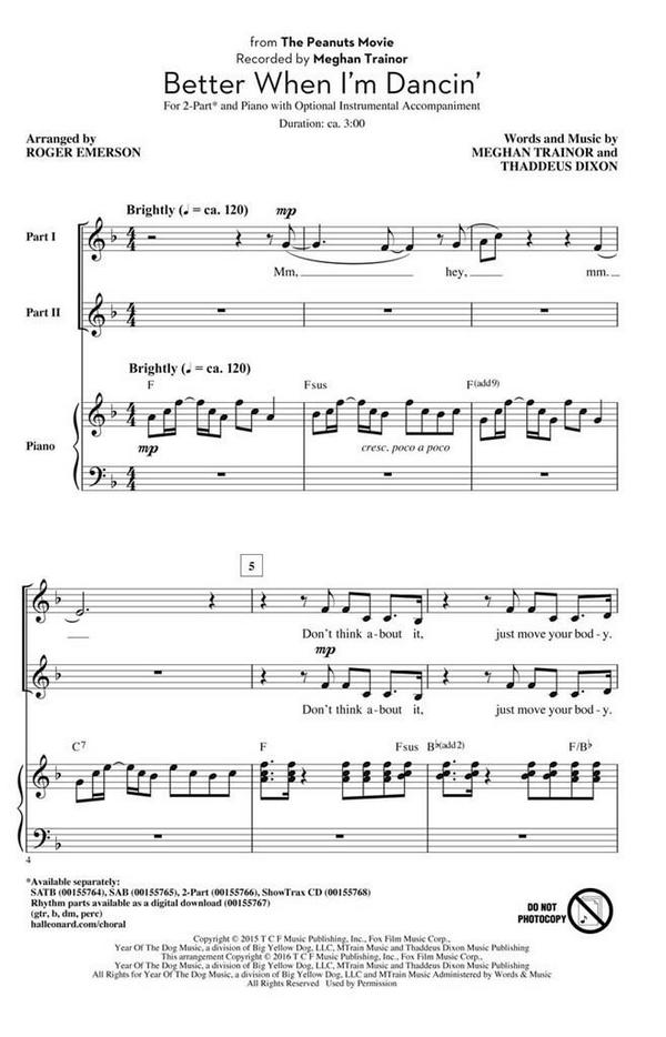 Better When I'm Dancin'&nbsp;&nbsp;2-Part Choir&nbsp;&nbsp;Chorpartitur