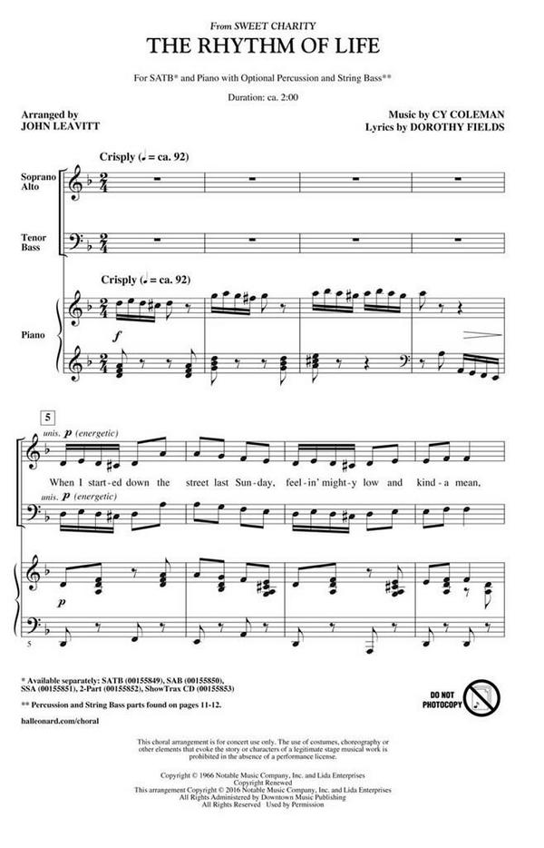 The Rhythm of Life&nbsp;&nbsp;for mixed chorus, piano, percussion and string bass&nbsp;&nbsp;score