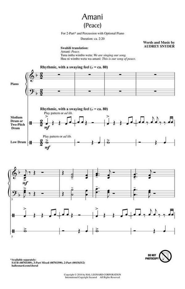 Audrey Snyder, Amani&nbsp;&nbsp;2-Part Choir&nbsp;&nbsp;Chorpartitur