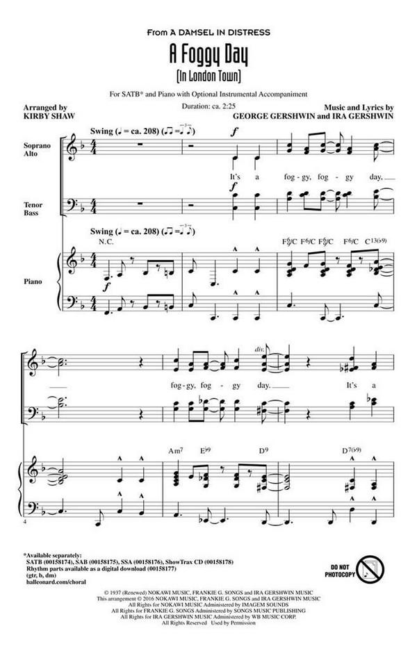 A Foggy Day (In London Town)&nbsp;&nbsp;SATB&nbsp;&nbsp;Chorpartitur