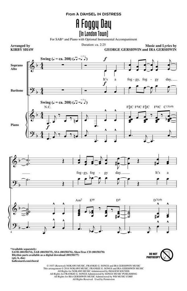 A Foggy Day (In London Town)&nbsp;&nbsp;SAB&nbsp;&nbsp;Chorpartitur