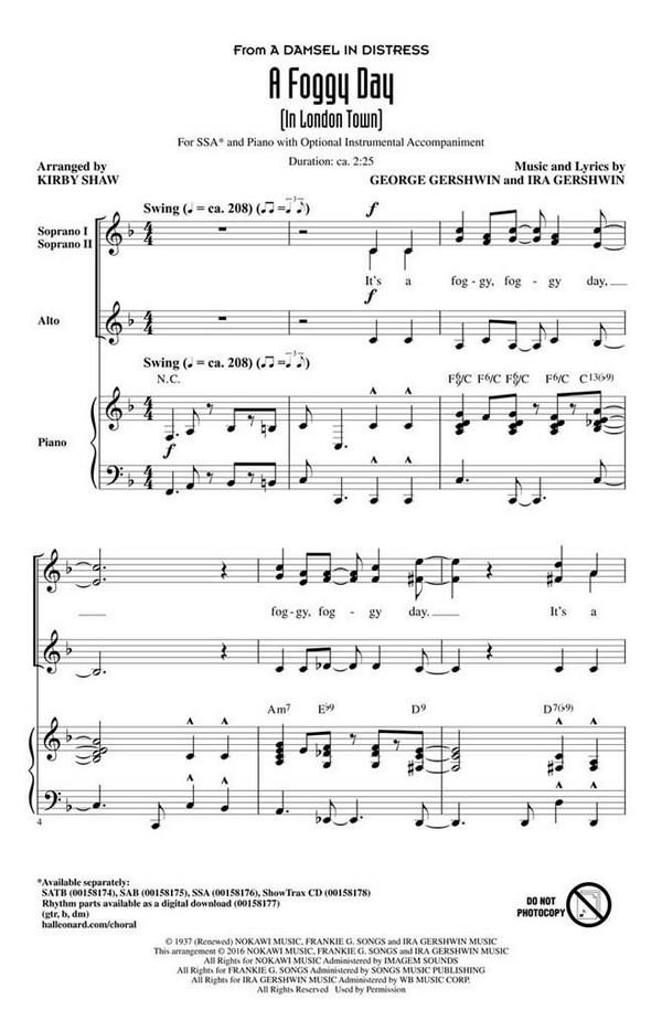 A Foggy Day (In London Town)&nbsp;&nbsp;SSA&nbsp;&nbsp;Chorpartitur