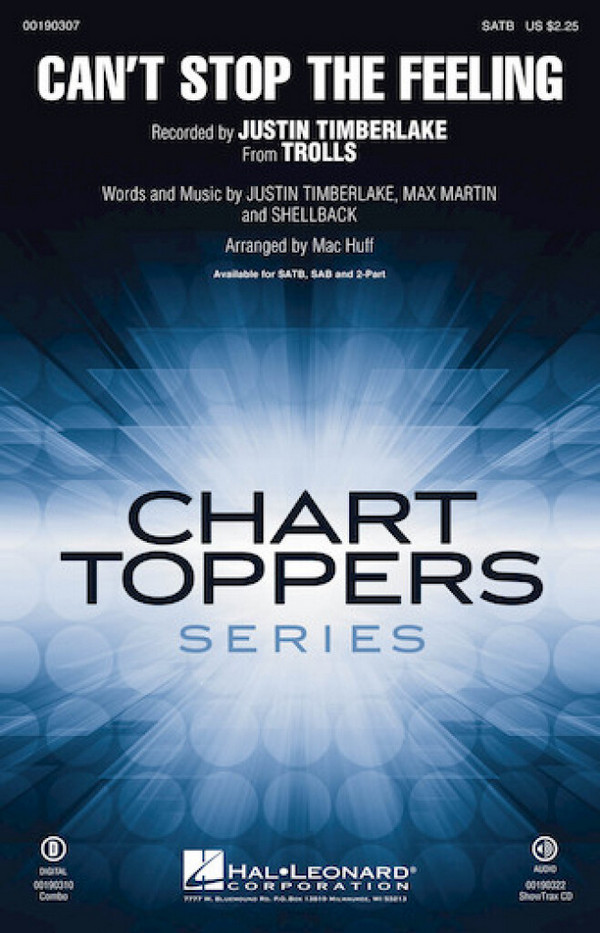 Can't Stop the Feeling&nbsp;&nbsp;SATB&nbsp;&nbsp;Chorpartitur