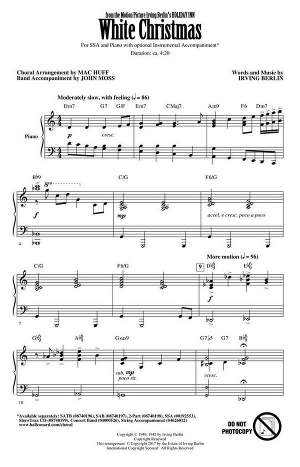 White Christmas&nbsp;&nbsp;for female choir SSA and piano&nbsp;&nbsp;choral score