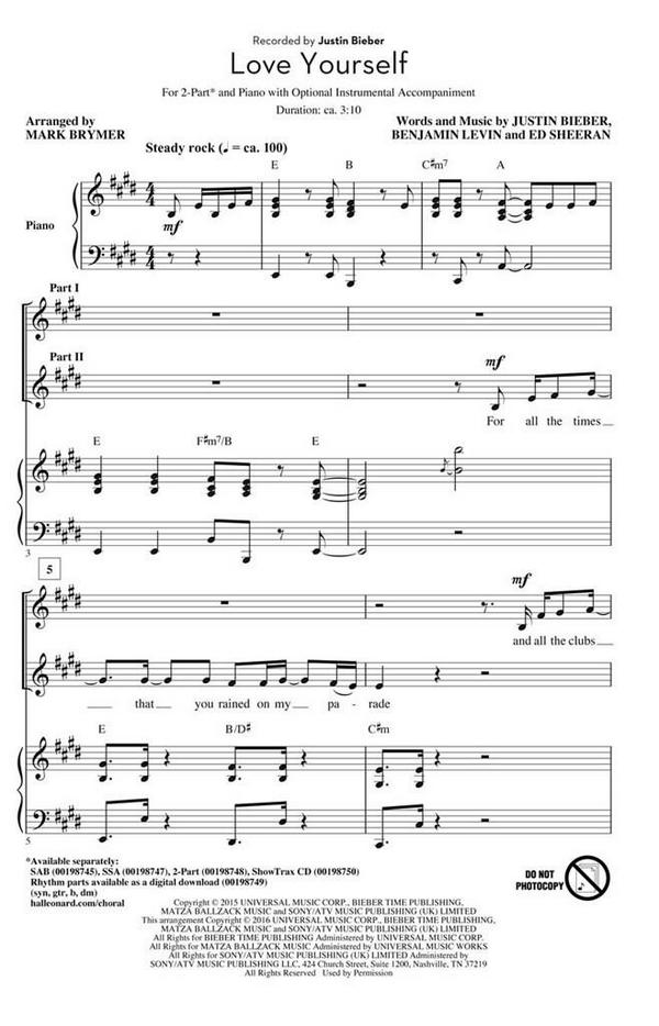 Love Yourself&nbsp;&nbsp;for 2-part choir and piano&nbsp;&nbsp;choral score