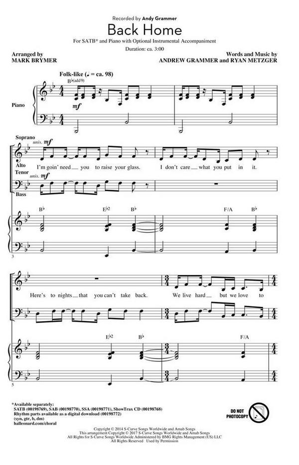 Back Home&nbsp;&nbsp;SATB&nbsp;&nbsp;Chorpartitur