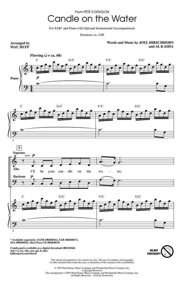 Candle on the Water&nbsp;&nbsp;SAB&nbsp;&nbsp;Chorpartitur