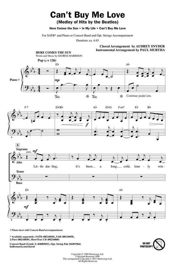 Can't Buy Me Love (Medley)&nbsp;&nbsp;for mixed choir and piano&nbsp;&nbsp;score
