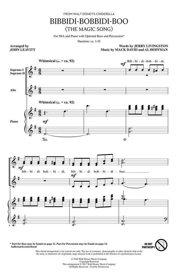 Bibbidi-Bobbidi-Boo (The Magic Song)&nbsp;&nbsp;for female choir (SSA) and piano&nbsp;&nbsp;choral score