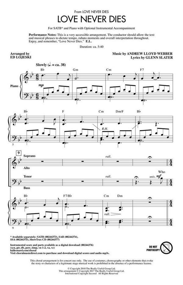 Andrew Lloyd Webber_Glenn Slater, Love Never Dies&nbsp;&nbsp;SATB&nbsp;&nbsp;Chorpartitur