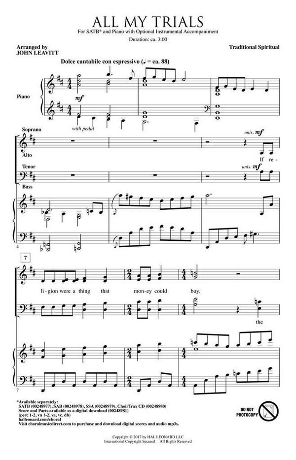 All My Trials&nbsp;&nbsp;SATB&nbsp;&nbsp;Chorpartitur