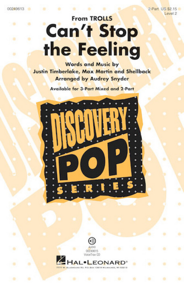 Can't Stop the Feeling&nbsp;&nbsp;2-Part Choir&nbsp;&nbsp;Chorpartitur