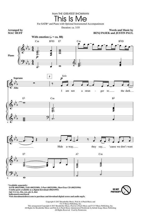 Benj Pasek, This Is Me (from The Greatest Showman) ShowTrax CD&nbsp;&nbsp;Chor&nbsp;&nbsp;CD