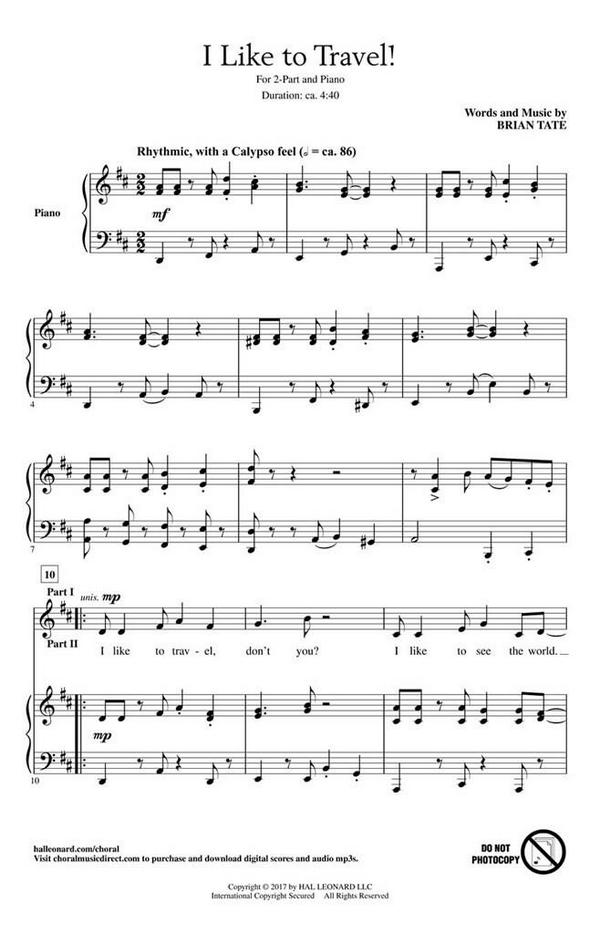Brian Tate, I like to Travel!&nbsp;&nbsp;2-Part Choir&nbsp;&nbsp;Chorpartitur