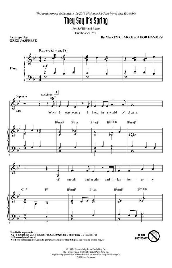Bob Haymes, They Say It's Spring&nbsp;&nbsp;SATB&nbsp;&nbsp;Chorpartitur