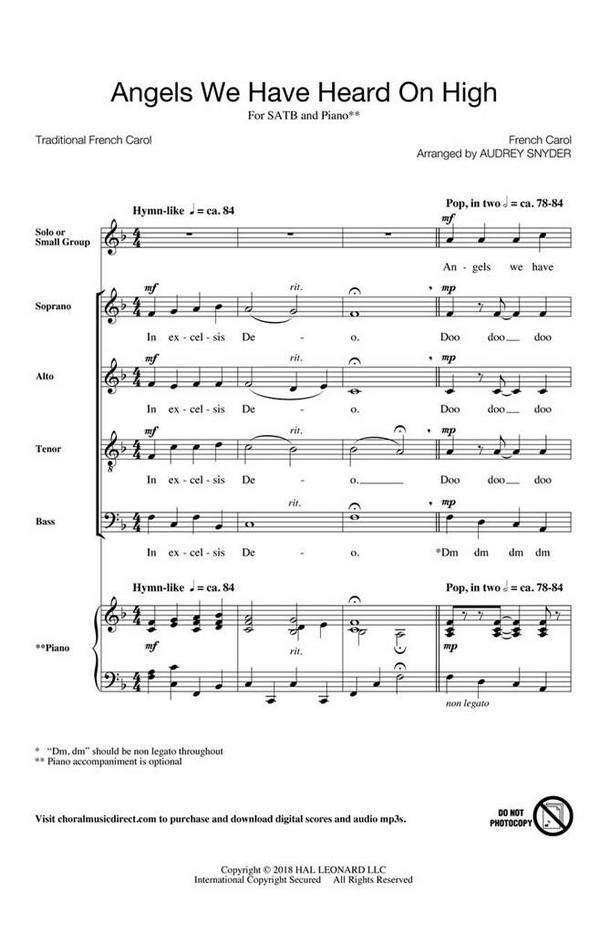 Angels We have heard on high  for mixed choir and opt. piano accompaniment  score