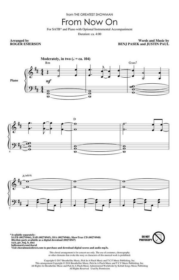 Benj Pasek_Justin Paul, From Now On (from The Greatest Showman)&nbsp;&nbsp;Chor&nbsp;&nbsp;CD