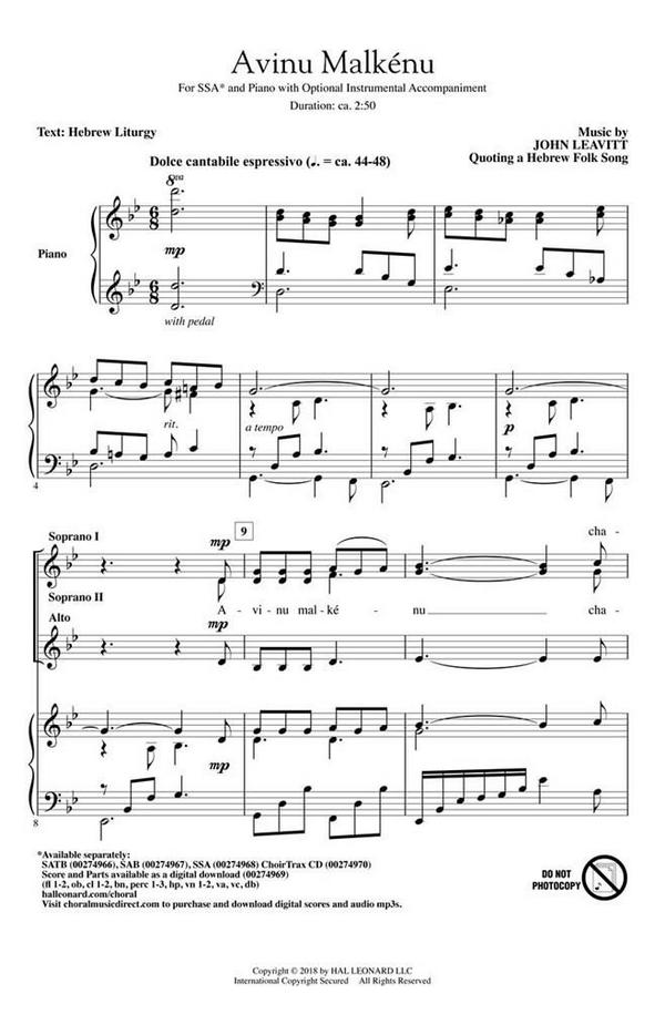 Avinu Malkénu&nbsp;&nbsp;SSA&nbsp;&nbsp;Chorpartitur