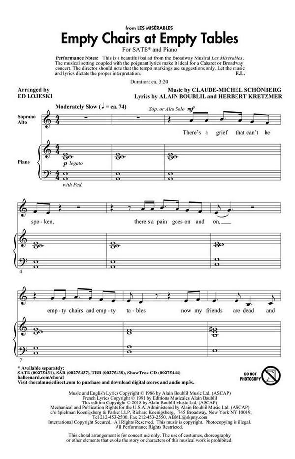 Alain Boublil_Claude-Michel Schönberg, Empty Chairs at Empty Tables&nbsp;&nbsp;Chor&nbsp;&nbsp;CD