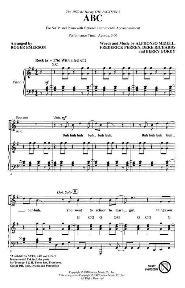 Alphonso Mizzell_Berry Gordy_Deke Richards_Frederick Perren, ABC&nbsp;&nbsp;SAB&nbsp;&nbsp;Chorpartitur