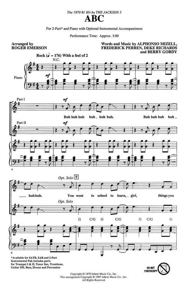 Alphonso Mizzell_Berry Gordy_Deke Richards_Frederick Perren, ABC&nbsp;&nbsp;Soprano Voice&nbsp;&nbsp;Chorpartitur