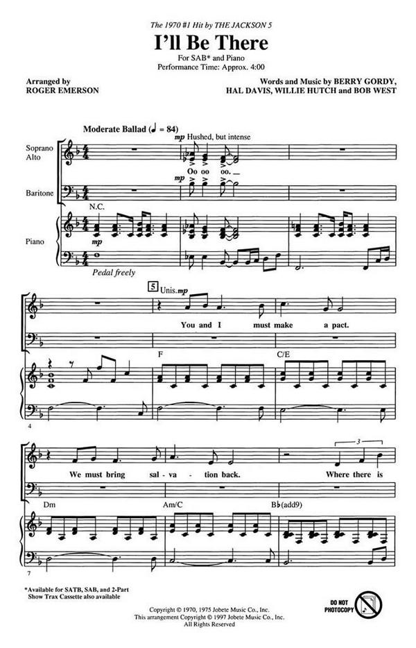 Berry Gordy_Bob West_Hal Davis_Willie Hutch, I'll Be There&nbsp;&nbsp;SAB&nbsp;&nbsp;Chorpartitur