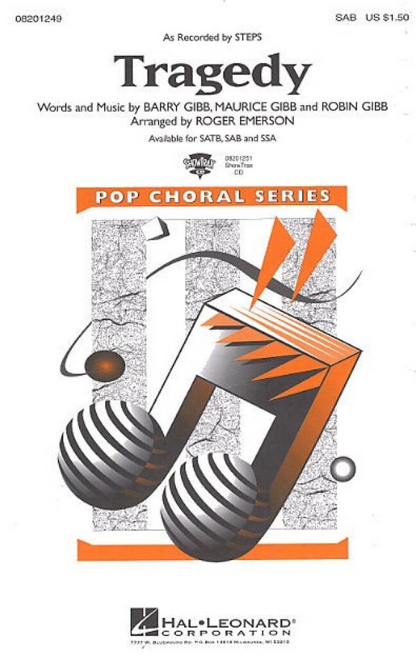 Barry Gibb_Maurice Gibb_Robin Gibb, Bee Gees Tragedy (arr. Emerson) -&nbsp;&nbsp;Piano Accompaniment, SAB&nbsp;&nbsp;Chorpartitur