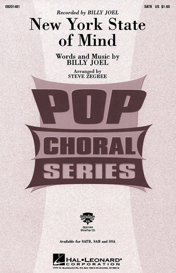 Billy Joel, New York State of Mind&nbsp;&nbsp;SATB and Piano&nbsp;&nbsp;Chorpartitur