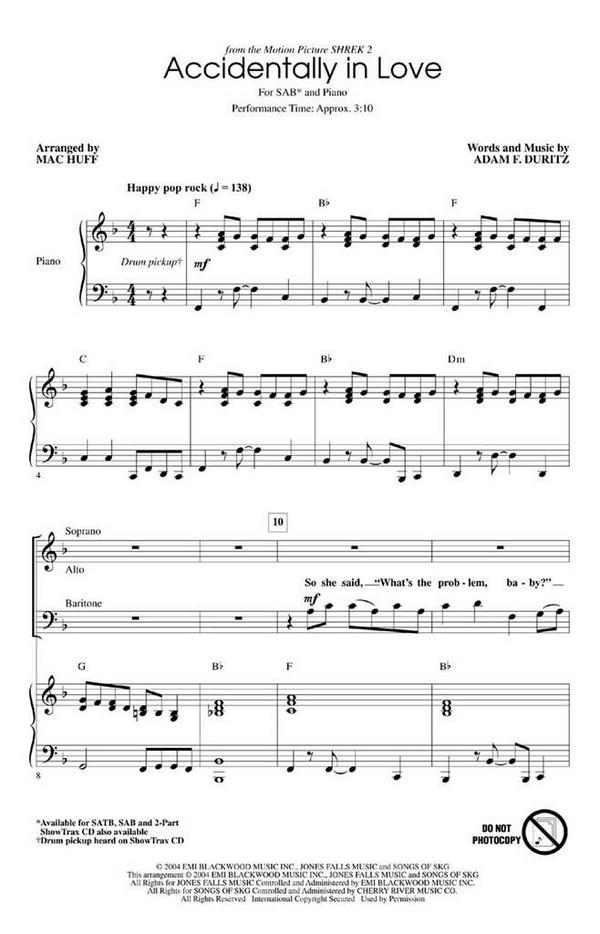 Accidentally in love&nbsp;&nbsp;SAB + accompaniment&nbsp;&nbsp;Chorpartitur
