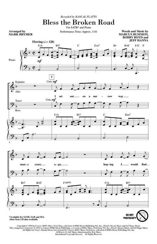 Bless the Broken Road&nbsp;&nbsp;for mixed choir and piano&nbsp;&nbsp;choral score