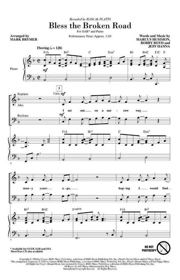 Bless the Broken Road&nbsp;&nbsp;for mixed choir (SAB) and piano&nbsp;&nbsp;choral score