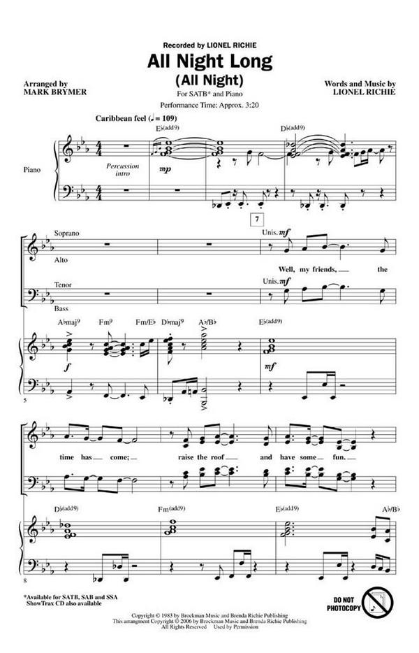 All night long&nbsp;&nbsp;SATB and Piano&nbsp;&nbsp;Chorpartitur