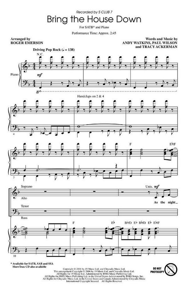 Bring the House Down&nbsp;&nbsp;SATB&nbsp;&nbsp;Chorpartitur