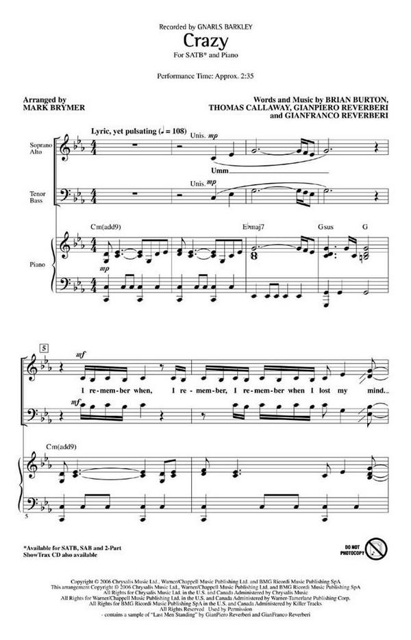 Brian Burton_Gianfranco Reverberi_Gian Piero Reverberi, Crazy&nbsp;&nbsp;SATB and Accompaniment&nbsp;&nbsp;Chorpartitur