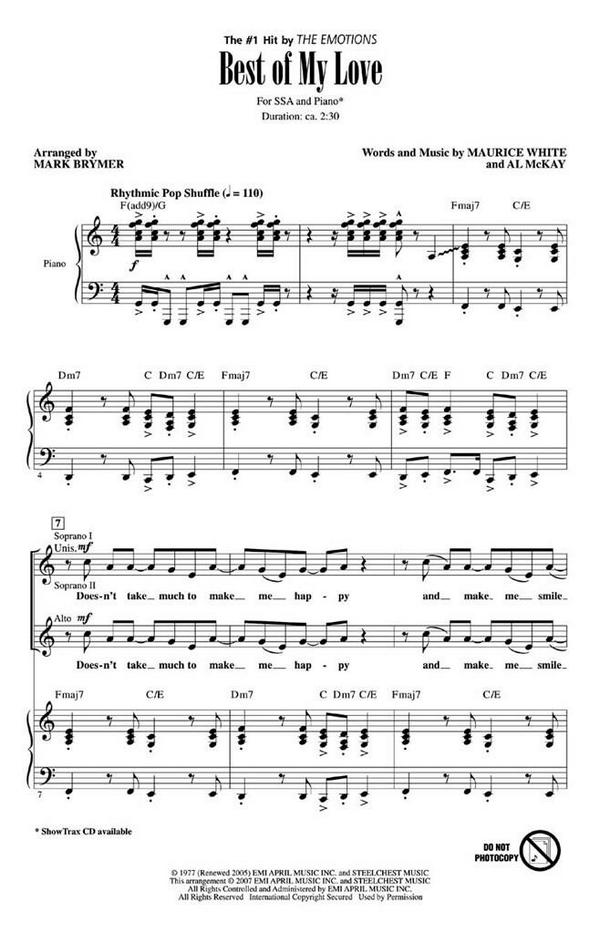 Al McKay_Maurice White, Best of My Love&nbsp;&nbsp;SSA&nbsp;&nbsp;Chorpartitur